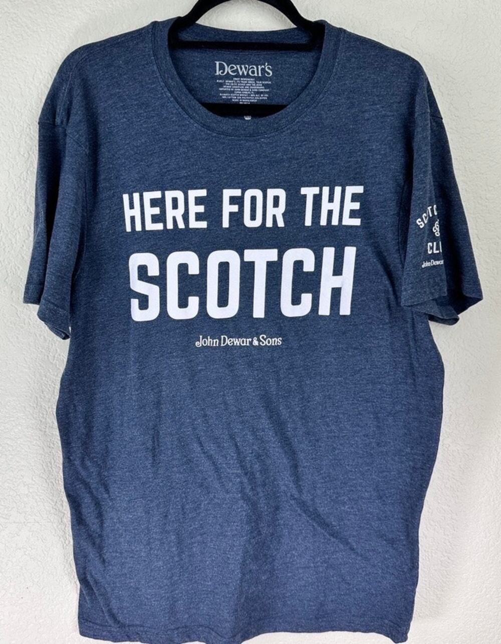 Dewar’s “Here for the Scotch” T-Shirt XL – Funny Dark Gray Promo Tee